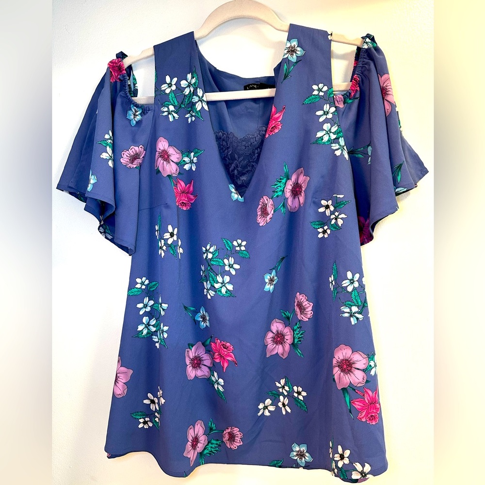 Lane Bryant Cold Shoulder Top, Size 14, Multicolor